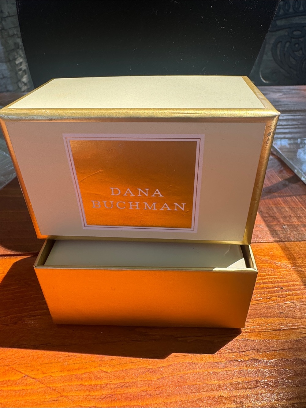 Dana Buchman Cream and Orange Jewelry Box with Gold Trim